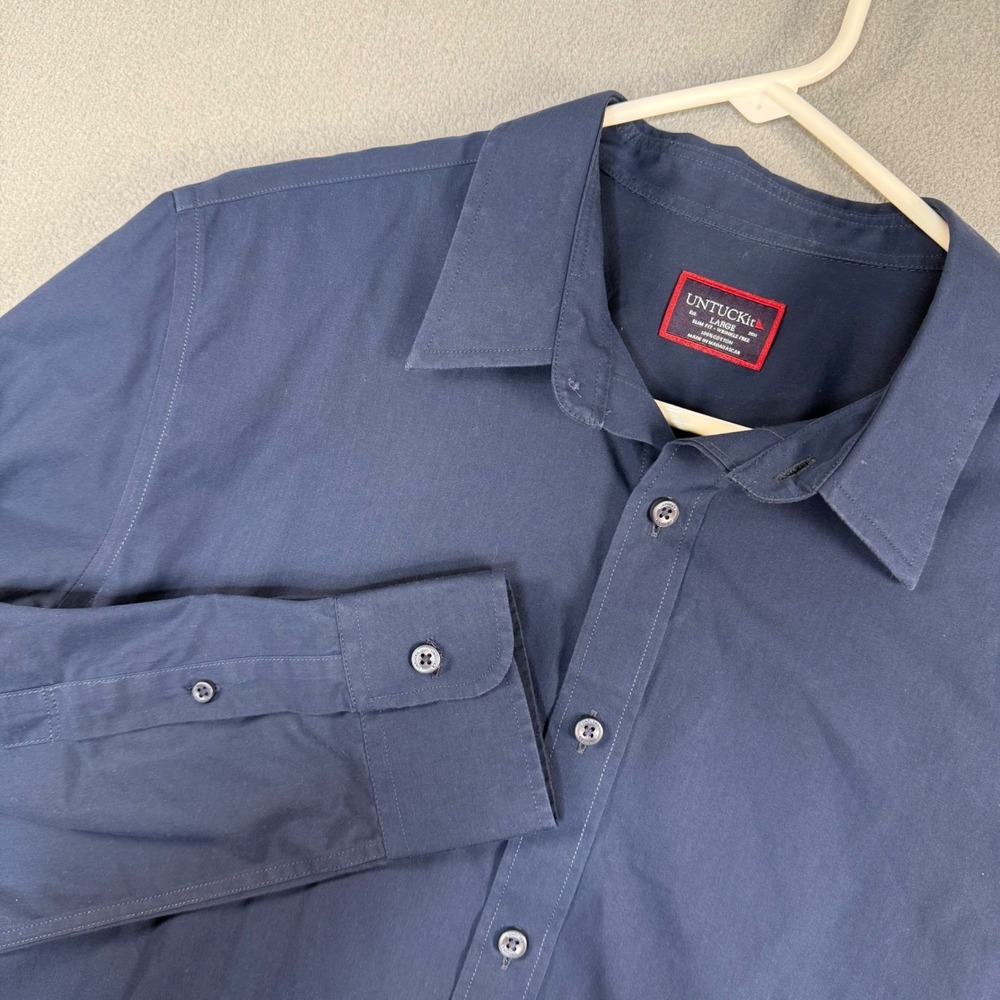UNTUCKit Castello WF Navy Blue Slim Fit Wrinkle Free Cotton Shirt Mens Large